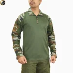 Olive Green Tactical Full Sleeve T-Shirt with Camo Sleeves - Image 2