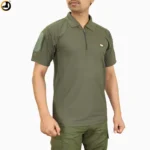 Olive Green Tactical Half Sleeve Polo T-Shirt with Indian Flag & Sleeve Pocket