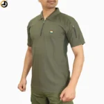 Olive Green Tactical Half Sleeve Polo T-Shirt with Indian Flag & Sleeve Pocket - Image 2