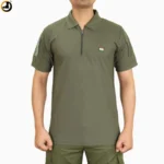Olive Green Tactical Half Sleeve Polo T-Shirt with Indian Flag & Sleeve Pocket - Image 3