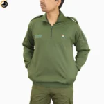 Olive Green Winter Tactical Sweatshirt with Indian Flag & Velcro Panels - Image 2