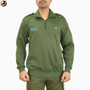 Olive Green Winter Tactical Sweatshirt with Indian Flag & Velcro Panels