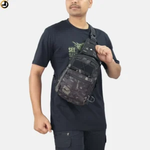 Black Multicam Tactical Sling Bag with Velcro Panel