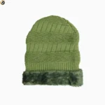 Olive Green Winter Wool Cap with Inner Fur Lining