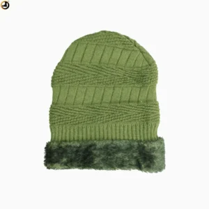 Olive Green Winter Wool Cap with Inner Fur Lining
