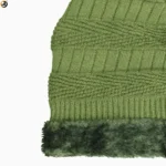 Olive Green Winter Wool Cap with Inner Fur Lining - Image 2