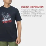 "From Sky to Battle" Military Inspired T-Shirt – Black - Image 4