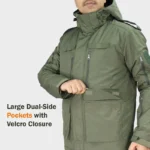 Camo Hill -10°C Tactical Winter Jacket with Detachable Hood – Olive Green - Image 9